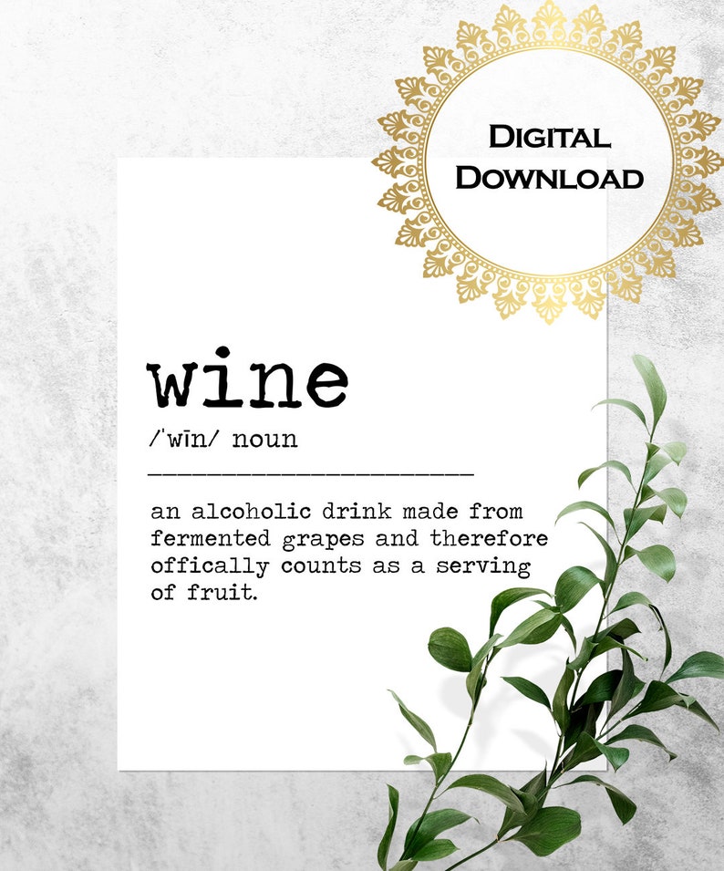 Alcohol Gin Wine Definition Print Set of 4 Funny Kitchen Etsy