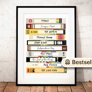 Custom Video Tape Print Personalized Retro Movie Poster, Add Your Favorite Movies, VHS Movie Lover Gift, Vintage Printable Movie Wall Art image 1