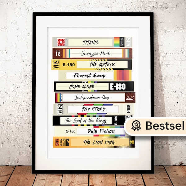 Custom Video Tape Print · Personalized Retro Movie Poster, Add Your Favorite Movies, VHS Movie Lover Gift, Vintage Printable Movie Wall Art