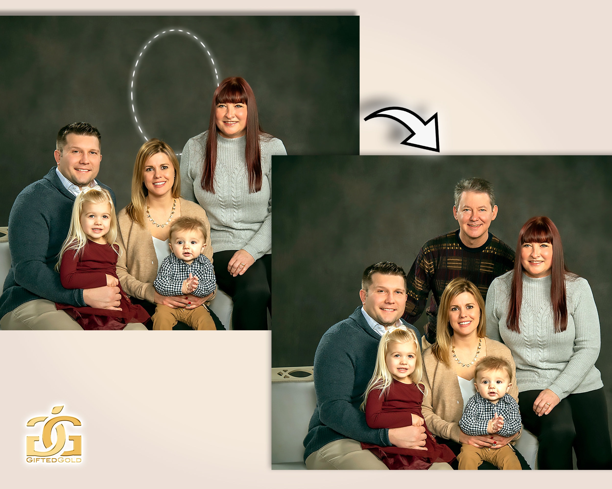 Add Deceased Loved One To Photo, Add Person To Photo, Family Portrait From Different Photos