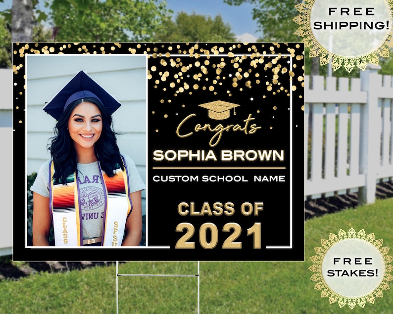 Custom Graduation Yard Sign 2022 With Photo Congrats Grad Etsy