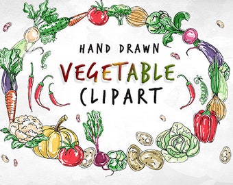 Hand Drawn Vegetable Clipart, Watercolor Food Clipart, Veggie Clipart, Healthy Food Clipart, Garden Clipart, Digital Instant Download,