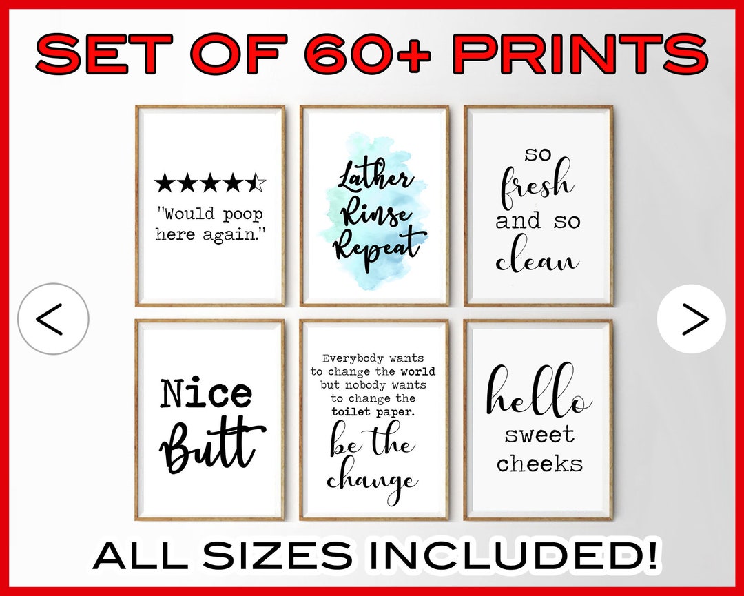 Set of 60 Bathroom Wall Art Prints · Funny Bathroom Collection ...