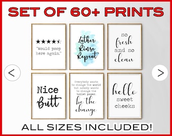 Set of 60 Bathroom Wall Art Prints · Funny Bathroom Collection · Bathroom Wall Decor · Bathroom Signs Printable Pack of 60 · Digital Files