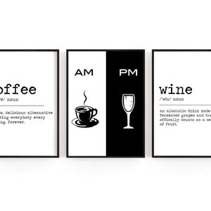 AM PM Coffee Wine Sign Set of 3 · Coffee Definition, Wine Definition, Am Pm Sign, Printable Wall Art, Coffee Sign, Wine Sign, Kitchen Decor,