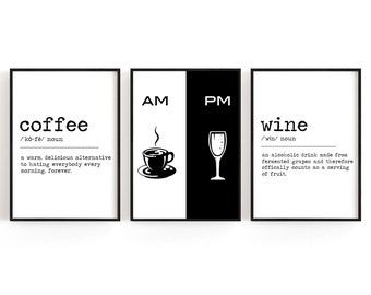AM PM Coffee Wine Sign Set of 3 Coffee Definition Wine
