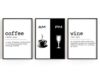 AM PM Coffee Wine Sign Set of 3 · Coffee Definition, Wine Definition, Am Pm Sign, Printable Wall Art, Coffee Sign, Wine Sign, Kitchen Decor,