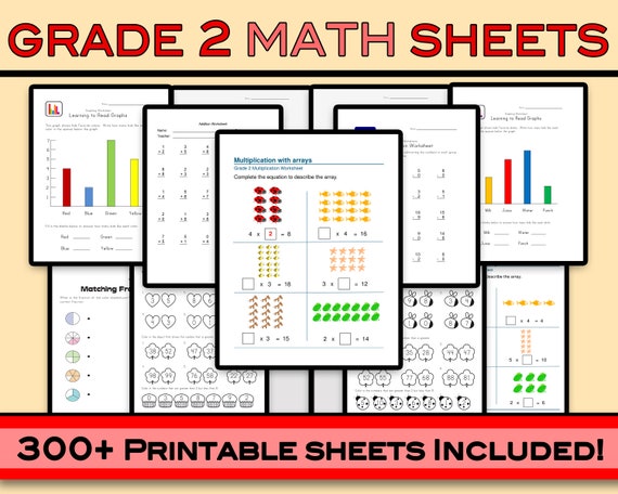 second grade math worksheets 300 sheets grade 2 math etsy