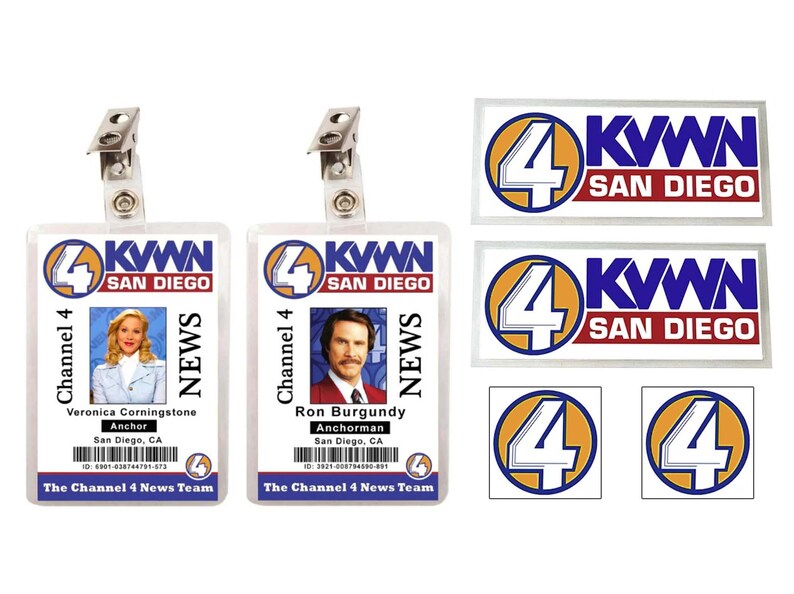 Anchorman Movie Ron Burgundy &amp; Veronica Set of 6 ID Badges and - Etsy