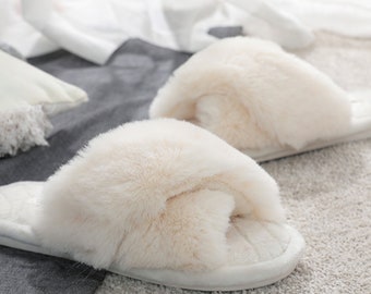 white plush slippers