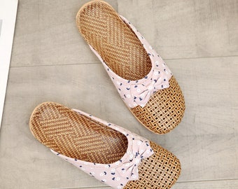 Women House Slippers Rattan Cute Slippers for Ladies Birthday Gifts for Her Spa Gift for Women Relaxation Gift for Her Home Slippers Summer