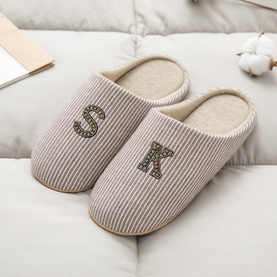 Custom Initial Slippers for Men Women Personalized House Slippers