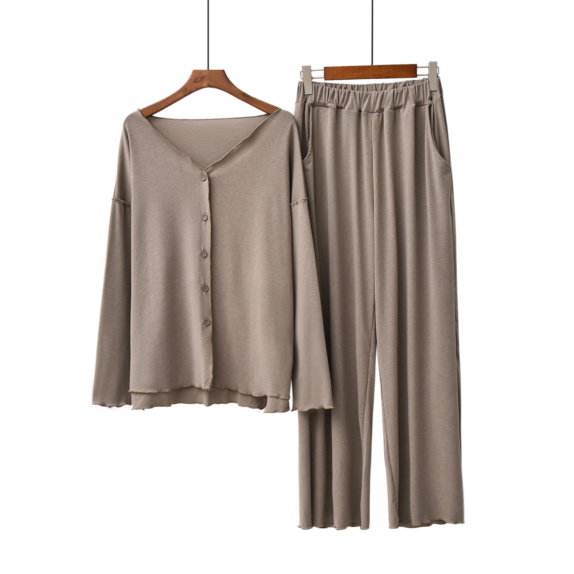 DrifWoo Women Ruffle Long Sleeve Modal Jersey Loungewear | Etsy