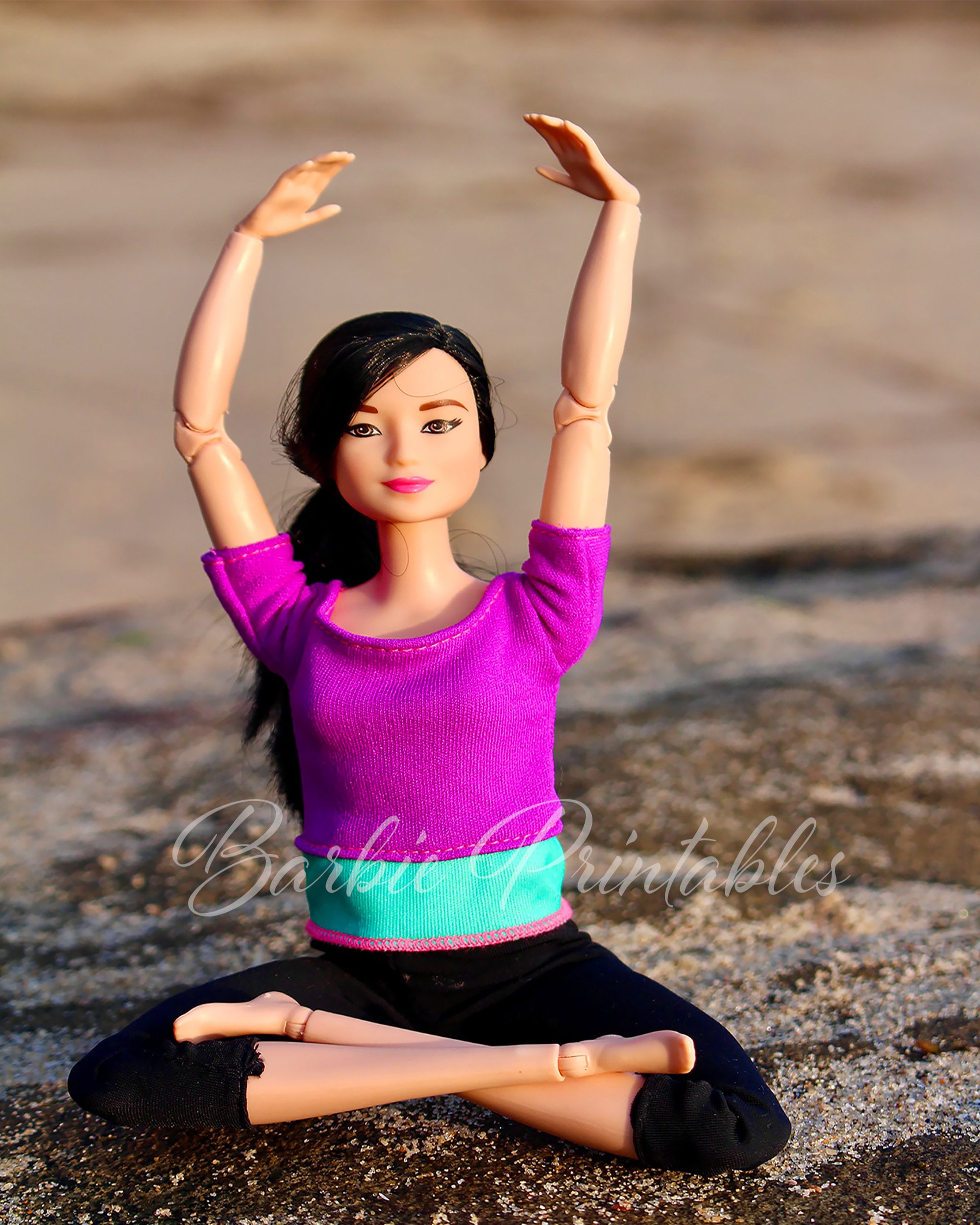 Barbie Artwork, Barbie Yoga Art Download/ Dark Hair Yoga Barbie