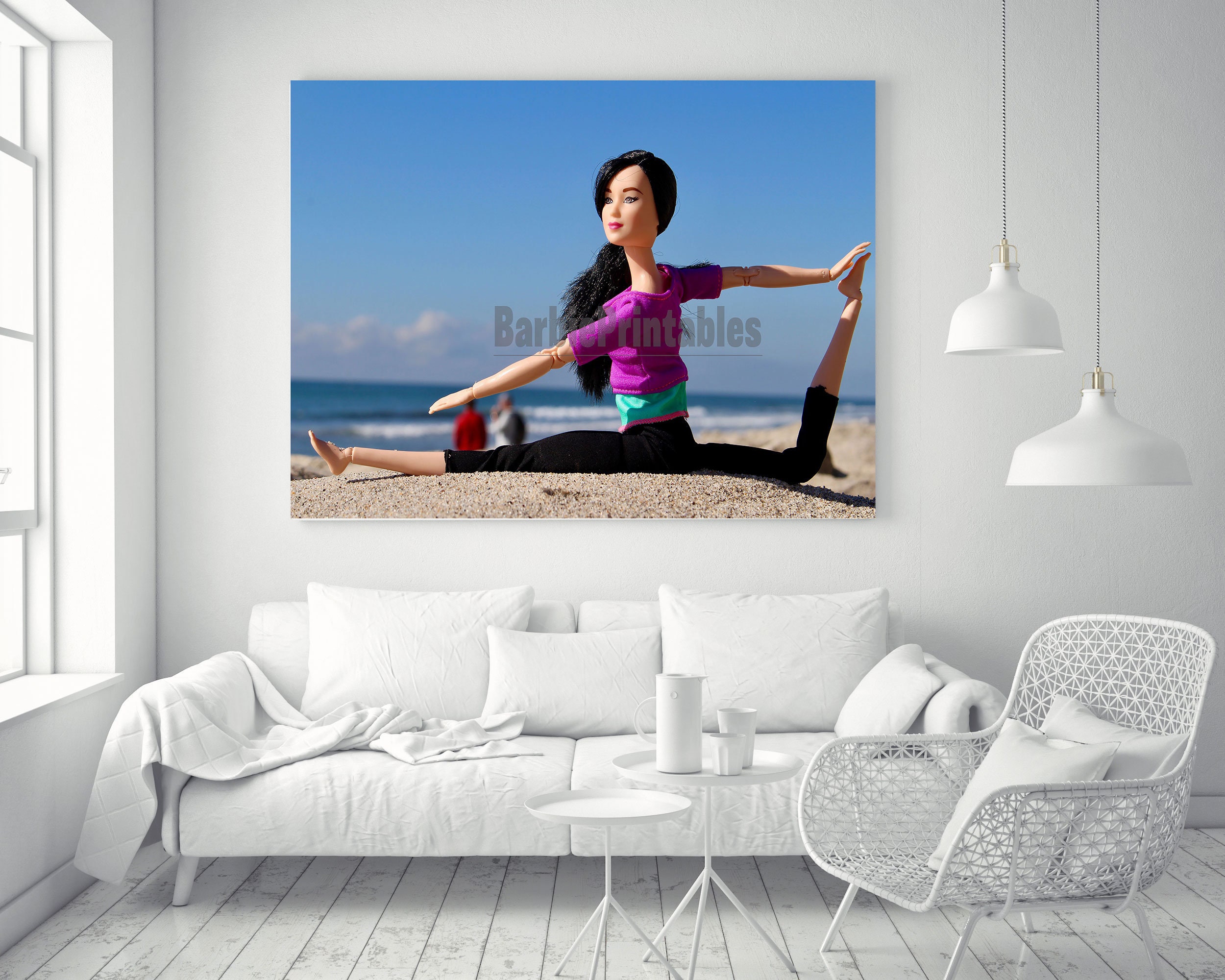 Living Room Wall Print/ Yoga Barbie Wall Art/ Barbie Yoga on the Beach/  Printable Living Room Art -  Norway