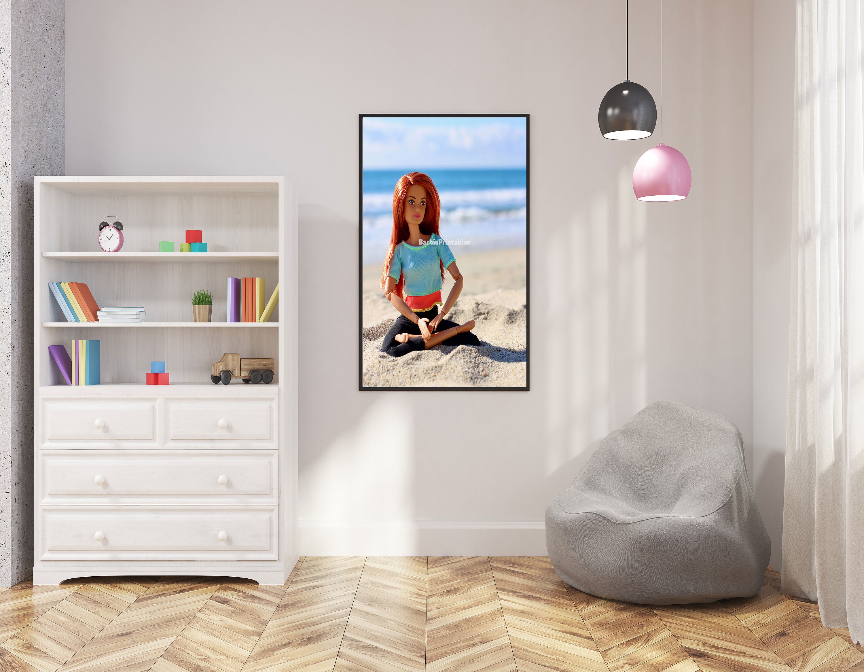 Living Room Wall Print/ Yoga Barbie Wall Art/ Barbie Yoga on the Beach/  Printable Living Room Art -  Norway