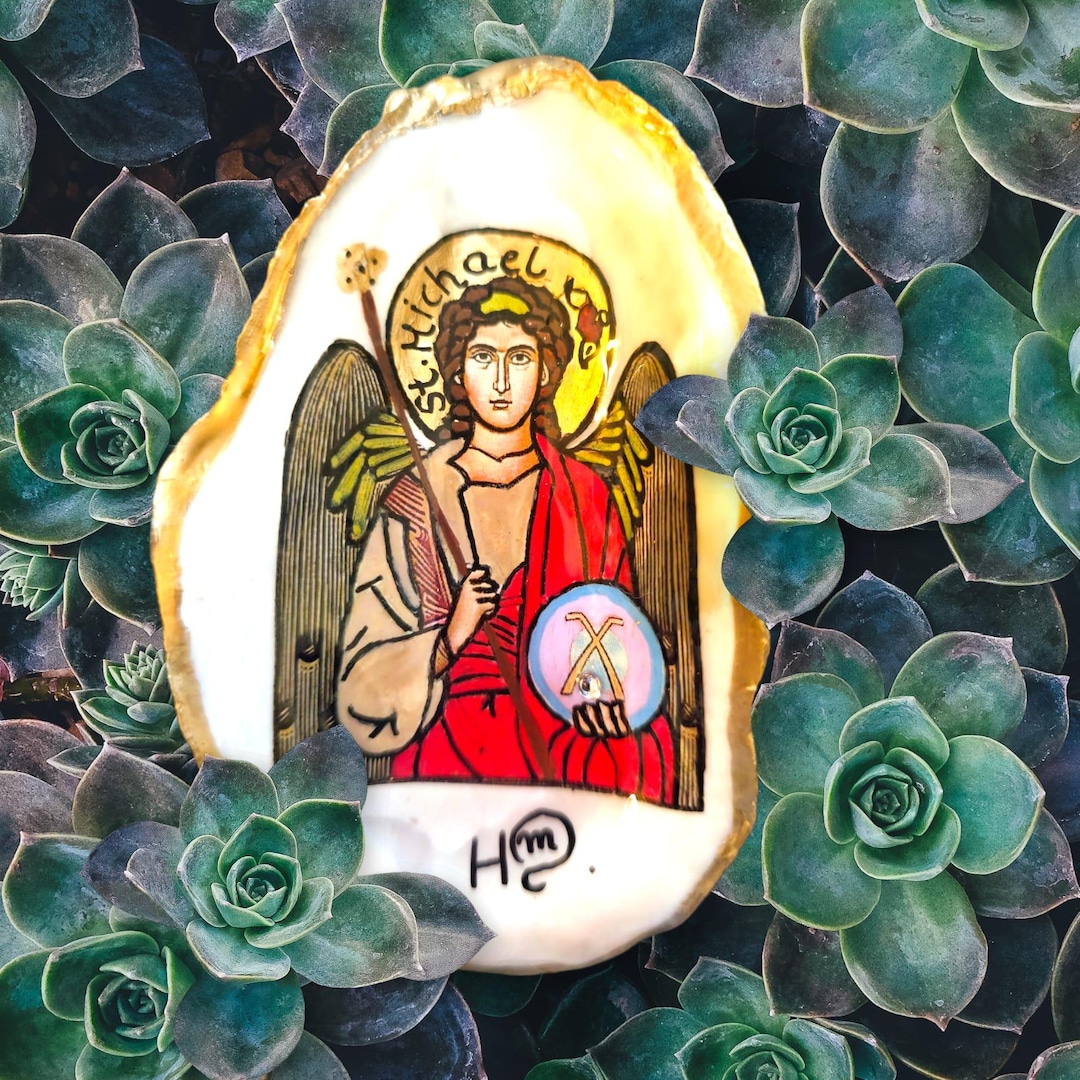 Archangel Michael Oyster Shell | Spiritual Protection | Handmade Home ...