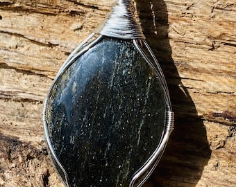 Black Sunstone Wire Wrapped Pendant