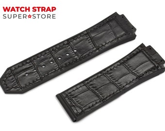 4 BLACK SCREW BLACK 6H 24MM RUBBER BAND STRAP FOR HUBLOT BIG BANG 301.SX 130.RX
