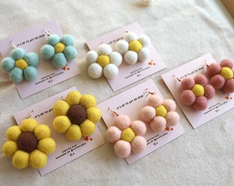 Handmade Felt Daisy Flower Earrings: Lightweight Floral Jewelry