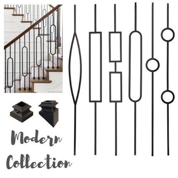 Iron Stair Balusters - Modern Metal Spindles for Stairs - Satin Black Hollow Stair Part - Modern Stair Iron Railing