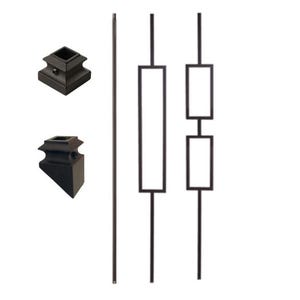 Iron Balusters - Modern Rectangle Metal Spindles for Stairs - Satin Black Hollow Core Wrought Iron