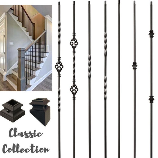 Iron Balusters - Iron Spindles - Satin Black Hollow Core- Wrought Iron Stair Balusters -  Metal Spindles for Staircase