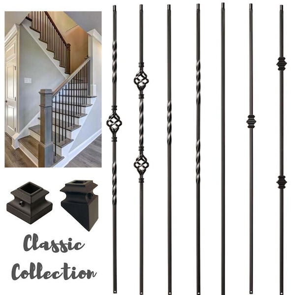 Iron Balusters - Iron Spindles - Satin Black Hollow Core- Wrought Iron Stair Balusters For Stairs