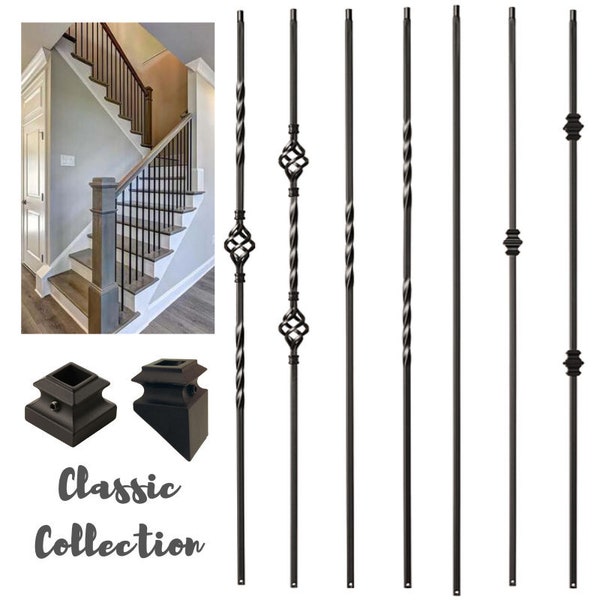 Wrought Iron Stair Balusters - Satin Black Hollow Stair Part - Metal Spindles for Stairs -Stair Iron Railing Modern