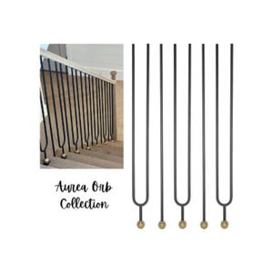 Aurea Orb – Iron Stair Baluster Satin Black with Gold Sphere Base Accent - Stair Parts