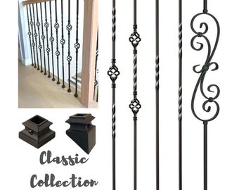 Iron Balusters - Wrought Iron Stair Balusters - For Stairs Iron Spindles - Satin Black Hollow Core