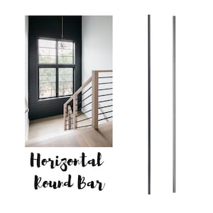 Modern Wrought Iron Stair Railing: Horizontal Stair Part Satin Black and Stainless Steel