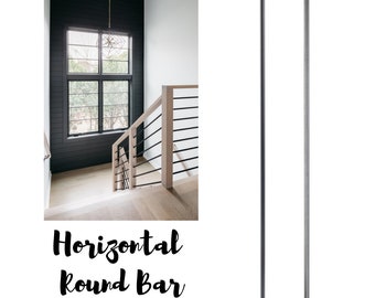 Modern Wrought Iron Stair Railing: Horizontal Stair Part Satin Black and Stainless Steel