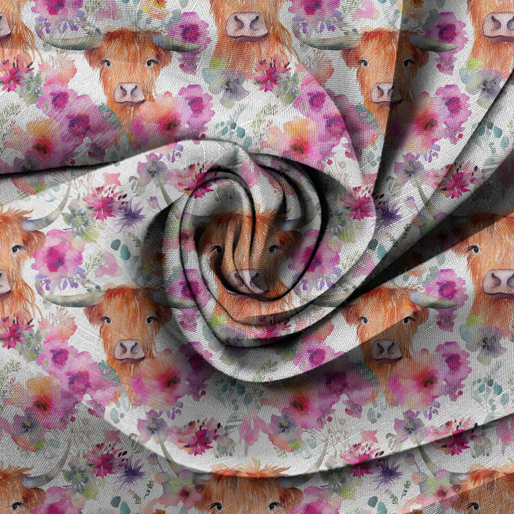 Highland Cow Floral Seamless Pattern Bundle, Instant Download ...