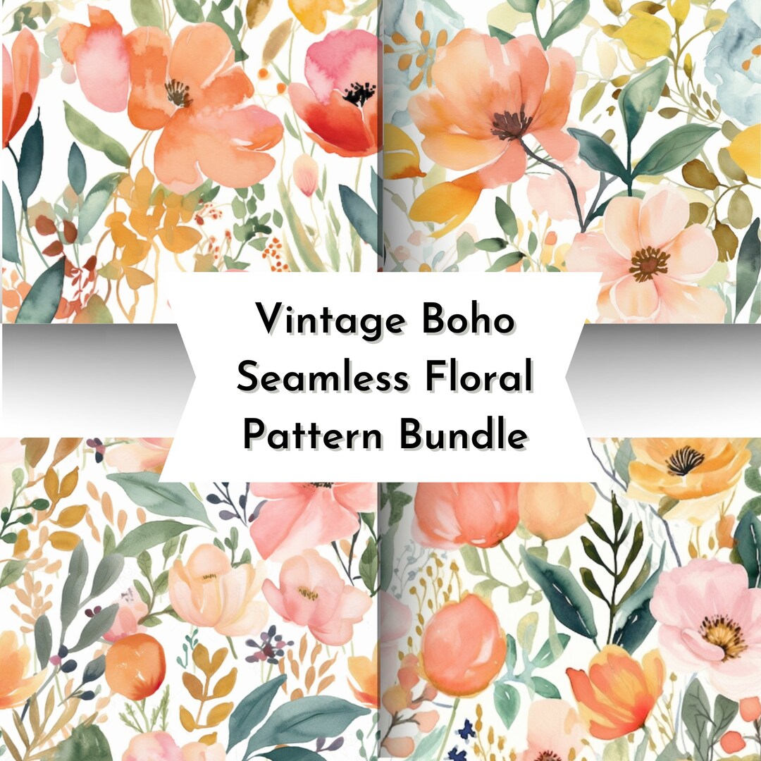 Vintage Boho Spring Floral Seamless Pattern Bundle, Instant Download ...