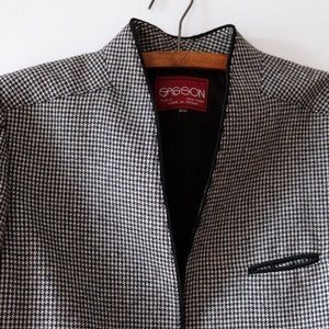 Vintage 80s SASSON Houndstooth Wool Blazer Womens Black & White Houndstooth Jacket Fitted Wool Blazer with Puffed Shoulders image 1