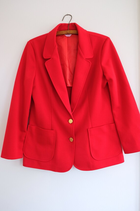 Vintage 70s Woman’s Candy Apple Red Polyester Blaz
