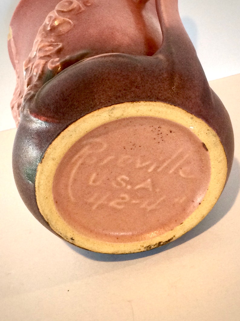 Made in USA. Vintage Dusty Rose Foxglove Patterned Roseville Vase with Two Side Handles