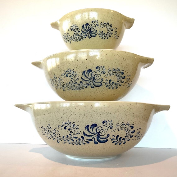 Set of Three USA Made Classic Stoneware Mixing Bowls