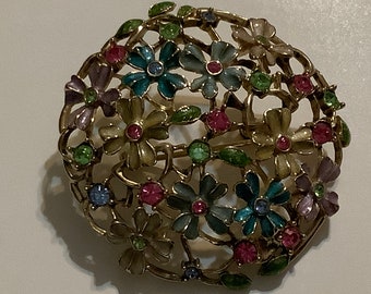 Monet pastel rhinestone brooch vintage