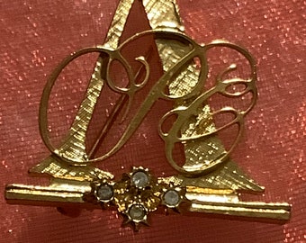 1992 Avon  Presidential Club Honor Society Goldtone 4 Rhinestone Brooch Lapel Pen vintage jewelry