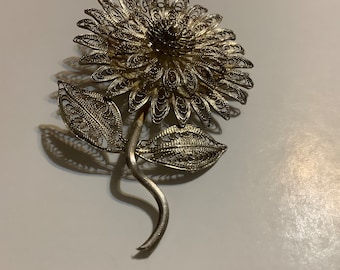 Fancy Filagree Flower  Brooch “2.5”  marked 925 Stand out in the crowd