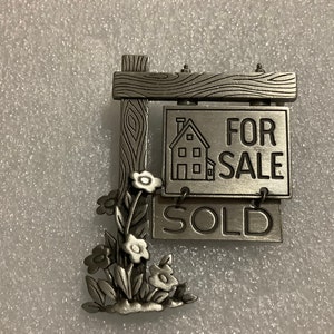 JJ signed real estate brooch pin vintage pewter jewelry