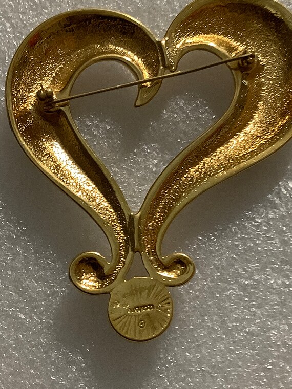 Avon Heart Brooch Goldtone large Statement  Faux … - image 3