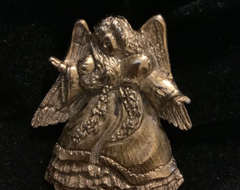 Angelic Angel Brooch Goldtone marked RR vintage brooch serene peace symbolic statement jewelry religious jewelry vintage