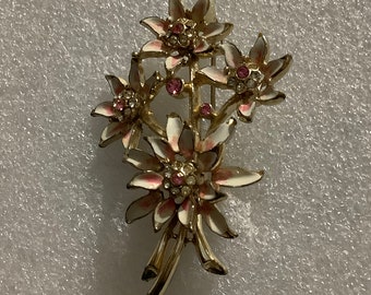 Coro Floral brooch pink and clear rhinestones vintage jewelry fix coat brooch hat brooch