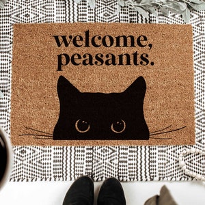 Welcome Mat Funny, Personalized Doormat, Gag Gift, Cat Lover Gift, Cat Mom Gift, Cat Dad Gift, Sarcastic Door Mat, College Housewarming