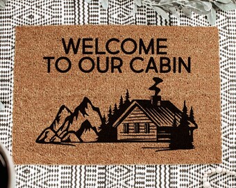 Cabin Sign, Lake House Decor, Custom Outdoor Signs, Lodge Decor, Welcome to Our Cabin Door Mat, Custom Cabin Doormat, Last Name Outdoor Sign