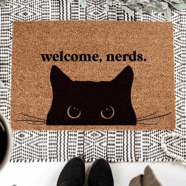 Funny Door Mat, Outdoor Rug, Welcome Nerds Doormat, New Home Gift, Housewarming Present, Nerd Gifts, Cat Decor, Geek Chic, Nerdy Decor Print