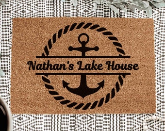 Custom Lake House Doormat, Lake Sign, Lake House Decor, Wooden Sign, Lake Home Decor, Lake Home Door Mat, Lake House Number, Last Name Mat